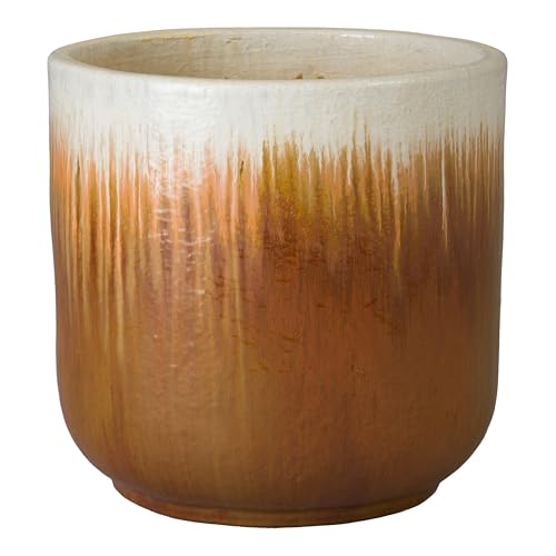 Emissary Home and Garden 20in. L x 20in. H Amber Stoneware Round Planter with High-fire Treatment (Set of 1)