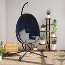 Hanging Egg Chair with Stand, Outdoor Swing Chair with Soft Cushion, Anthracite Steel Frame Hammock Chair for Patio Garden Balcony