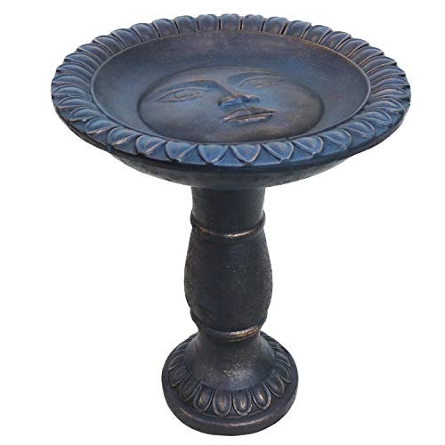 Sunnydaze Concrete Bird Bath with Textured Surface, 26” H, Patina Blue