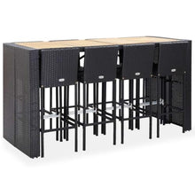 RJPLMFV 9 Piece Patio Bar Set Poly Rattan and Acacia Wood Black