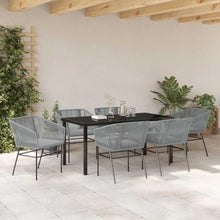 FUDUGEHMIOFWFJJ 7-Piece Outdoor Dining Set with Cushions, Grey Patio Furniture Set with Tempered Glass Table, Modern Garden Table and Chairs for Balcony, Backyard, Porch