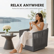 Outdoor Lounge Chair Elementi Capri Patio Lounge Chair, Aluminum and Rope Outdoor Armchair with Canvas Granite 5402 Cushions, Dark Gray Frame, 31.7 x 29.9 x 25.6 in