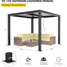 Aluminum Louvered Pergola - 10' x 10' Patio with Adjustable Roof for Outdoor Deck (Black)