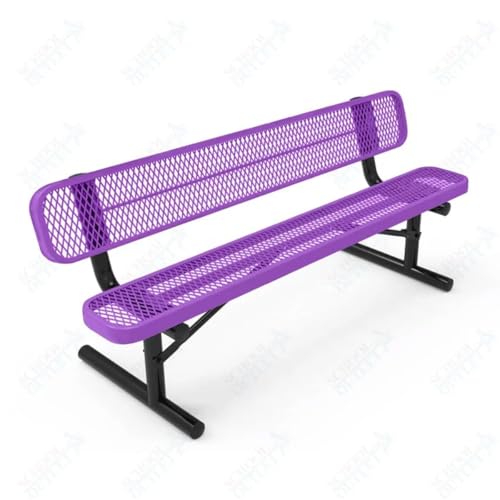 Sturdy Essentials Heavy-Duty, Weather Resistant Plastic Coated Metal Portable 4 Foot Park Outdoor Bench with Backrest | Great for Sports Complexes, Parks, Schools, Public Spaces - Purple w/Backrest
