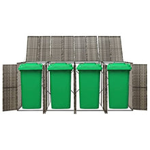 Yolola Outdoor Trash Bin Cover, Outdoor Garbage Bin, Quadruple Bin Cover in Polyrattan Grey 274 x 80 x 117 cm