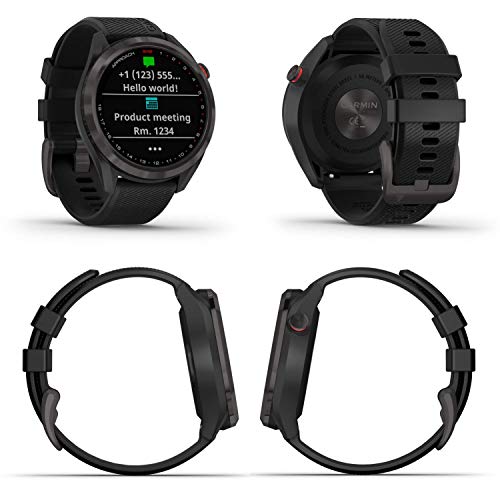 Wearable4U Garmin Approach S42 Premium GPS Golf Watch Gunmetal Black Silicone Band