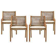 Seeheool Outdoor Dining Chair Set-Acacia Wood and Wicker with Cream Cushion Patio Furniture-Teak Finish & Wicke Brown,Suitable for Large Gatherings-Set of 4(N770P272397G(2-Box))