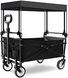Push and Pu Folding Wagon with Canopy A-Field Coapsible Beach Wagon Outdoor Garden Cart Portable Hand Cart for Grocery ping Picnic Yard (Color : Black)