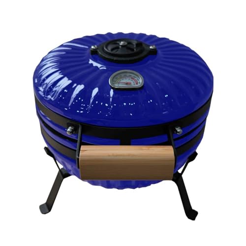 Ceramic Grill with Stainless Steel Grates,Thermometer, Wooden Handle, Outdoor BBQ Smoker for Cooking,Camping,Picnic(E)