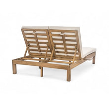 Outdoor Leisure Double Chaise,Acacia Wood Frame with 5-Position Adjustable Backrest,Day Bed Outdoor Folding Side Trays Patio Double Chaise Suitable For Garden Pool Beach and Terrace (Light Teak)