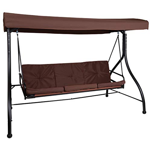 Flash Furniture 3-Seat Outdoor Patio Swing with Canopy, Brown