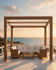 GarveeLife Louvered Pergola 10 ft x10', Outdoor Pergola with Adjustable Louvered Roof, Reinforced Aluminum Frame, Integrated Drainage System, Hardtop Gazebo for Patio, Deck, Wood Grain