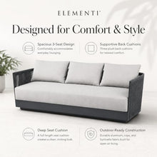 Outdoor Couch Elementi Capri Patio Sofa, 3 Seat Outdoor Furniture Sofa with Aluminum Rope Frame and Sunbrella Canvas Granite 5402 Cushions, Dark Gray, 88 x 29.9 x 25.6 in