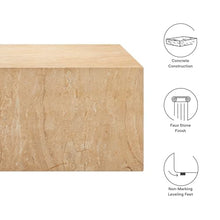 Modway Jordana 47 Inch Rectangle Concrete Coffee Table in Travertine – Plinth Coffee Table with Faux Stone Finish – Concrete Furniture Center Table for Living Room or Patio