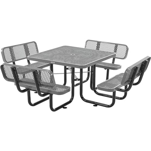 Global Industrial 46" Square Picnic Table with Backrests, Expanded Metal
