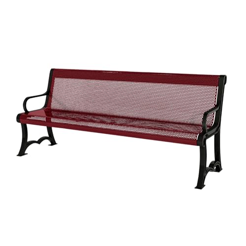 COATEDOUTDOORFURNITURE Bench, Burgundy, Punched, 4Ft, with Back, Portable