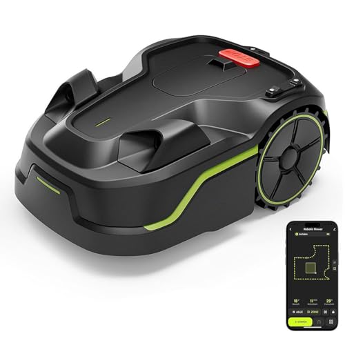 Cordless Robotic Lawnmower with Perimeter, Visual Navigation, Obstacle Detection, 600-800 m², Robotic Lawnmower with Battery (4Ah), Grass Comb, Spare Blades