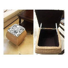 GAAHRQQQ Outdoor Garden Storage Seat Stool with Cushion Storage Chest Footstool Natural Rattan with Storage Removable Lid Pouffe Stool Woven Seagrass