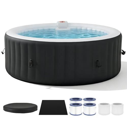 SunSwell 82" Inflatable Hot Tub 4-6 Person, Round Outdoor Spa, Black