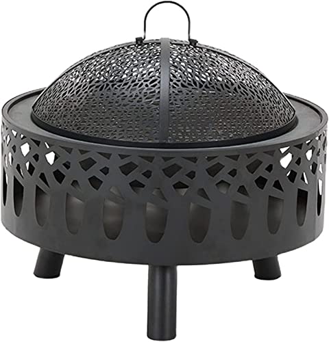 Garden Fire Pit Grill Bowl Grill Barbecue Rack Outdoor Fire Pit w/Spark Screen,Large Bonfire Wood Burning Firepit Bowl Farmhouse Decorations Fireplace Heating Basin for Outdoor Backyard
