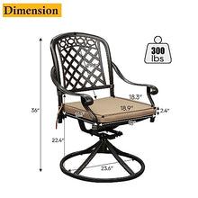 Sumshadow Cast Aluminum Outdoor Swivel Dining Chairs, All-Weather Patio Swivel Rocker Chair Sets with Cushion for Garden, Backyard, Poolside, Bistro (Khaki, 6 Pieces)