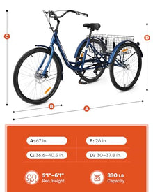 Viribus Adult Tricycle 7 Speed Dual Chain Navy