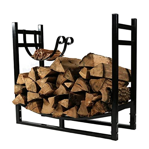 GenSDH Medium 83Cm Firewood Log Rack with Kindling Holder, Wrought Iron Wood Storage Stand for Backyard/Outdoor Indoor Chimney