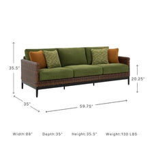 Signature Design by Ashley Horizon Hall Casual Outdoor Sofa with Cushions, Rust-Resistant Aluminum Frame, Handwoven Resin Wicker 3-Seat Patio Couch for Deck or Sunroom, Green & Dark Brown, 88" W