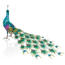 Alpine Corporation HEH378 Metal Jumbo Sized Majestic Peacock Decor, Elegant Garden & Patio Bird Statue, 33" H, Blue