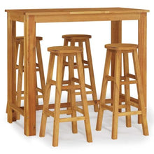 5 Piece Patio Bar Set Solid Acacia Wood Outdoor Bar Table with Stools