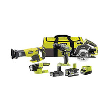 Ryobi - 4-Piece Tool Combo: Drill + Circular Saw + reciprocating Saw + LED lamp + 1 Battery 5.0 Ah and 1 Battery 2.0 Ah + 1 Charger/Delivered in Carry Bag - R18CK4-252S