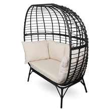 Alpine Corporation MHQ130 Indoor/Outdoor Double Seat Egg Chair w/Cushions, Versatile Patio & Sun Room Seating, 57" H, Black