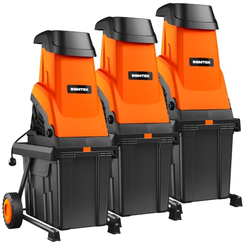 50L Collecting Bin, 15-Amp Wood Chipper Shredder, High Efficiency Electric Mulcher Shredding Machine with 25:1 Reduction Ratio, 1.8In Cutting Diameter, Portable Wheel for Yard Waste Cleanup,Orange-3PC