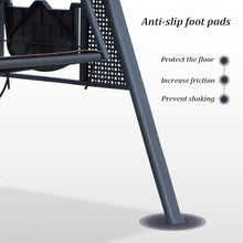 2-Seat Outdoor Porch Swing with Alloy Steel Frame, Patio Swing Chair with Adjustable Canopy & Side Storage Trays, A-Frame Structure, for Backyard Lawn Garden Park(Blue)