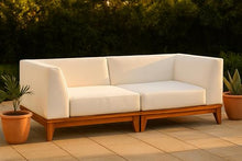 Meridian Furniture 389White-S62 Rio Collection Modern | Contemporary Outdoor Patio Off White Resilient Water Resisting Fabric Modular Sofa with Durable Acacia Wood Frame