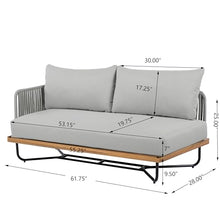 Christopher Knight Home Anna Patio Sofa Set with Cushions, Acacia Wood Patio Lounge Sofa with Woven Rope Back for 8 People, Modern Outdoor Sofa Set, Spacious Seating Couch for Garden, Light Grey+Teak
