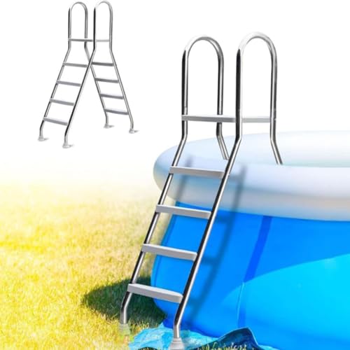 4 Steps Pool Ladder Slip Pool Entrance Load 500 Lb, Pool Step Ladder for Swimming Pools Above Ground, Heavy Duty Above Ground Pool Ladder Thicken 304 Stainless Steel Pool Stairs