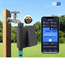 Watering Timers, Smart Water Timer Solar Powered WiFi Sprinkler with Brass Inlet Automatic Irrigation Controller No Hub Required for Garden Hose