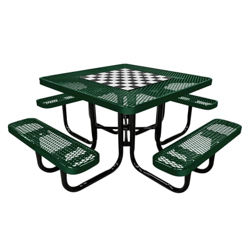 COATEDOUTDOORFURNITURE 46In Square Game Picnic Table, Expanded, Green