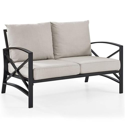 Afuera Living Outdoor Metal/Fabric Patio Loveseat, 54" W x 32" H x 30.5" D, Oil Rubbed Bronze Finish, Solution-Dyed Oatmeal Cushions, Weatherproof Steel, UV/Fade-Proof, Balcony or Porch Seating,