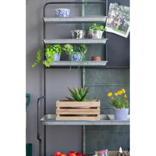 Homyee Rustic Metal Storage Shelf with Galvanized Finish and Matte Black Base for Patio and Home Decor, Outdoor Plant Shelf with Staggered Shelves and Magnetic Board for Craft Room (Black+Silver)