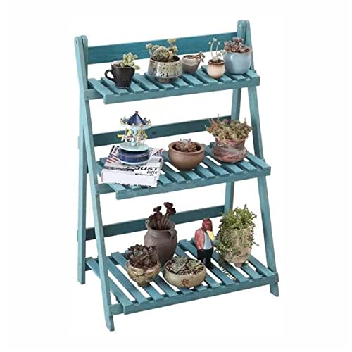 Flower Stand Plant Set Table Flower Pot Accessories Storage Shelf Bookshelf Display Rack Shelf Storage Decoration Display Rack American Country (Color : Brown) (Blue)