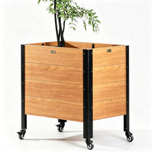 Weatherproof Aluminum Rectangular Planter with Lockable Casters,Lightweight
