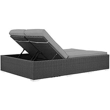 Modway Sojourn Wicker Rattan Outdoor Patio Sunbrella Fabric Double Chaise in Chocolate Gray