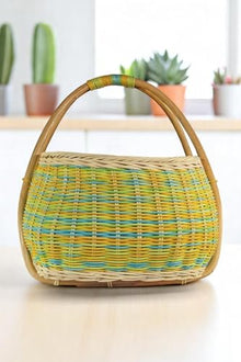 Handmade Woven Picnic Basket Organizer 18x14 inches Rattan Oval Decorative Storage - Multicolor