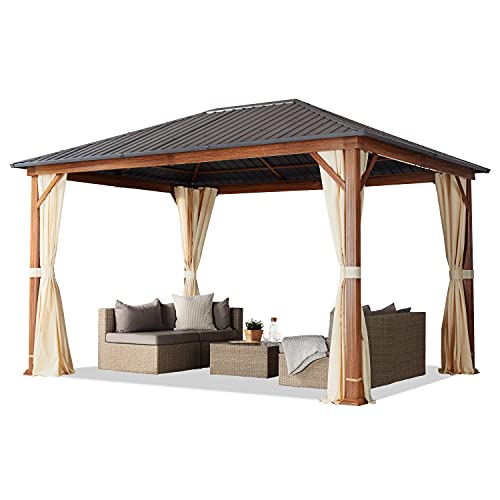 TOOLPORT 10x13 ft Hardtop Gazebo, Steel Roof, Champagne