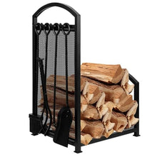 WXPWAMZ Firewood Rack, Log Rack, Wood Storage, Firewood Storage Holder with 4 Fireplace Tools, Heavy Duty Log Rack