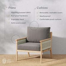 Nathan James Kayden Acacia Wood Patio Chair, Bohemian Outdoor Chair, Lounge Wooden Armchair with Rope Accent, Medium Gray/Raw Oak