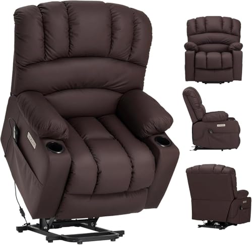 HTERWQEA Large Faux Leather Power Lift Recliner with Massage Heat