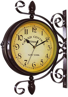 ZYBB Garden Clocks Outdoor 13 Inches Classical Double-Sided Wall Clock for The Garden Wall Mounted Wrought Iron Metal Decoration
